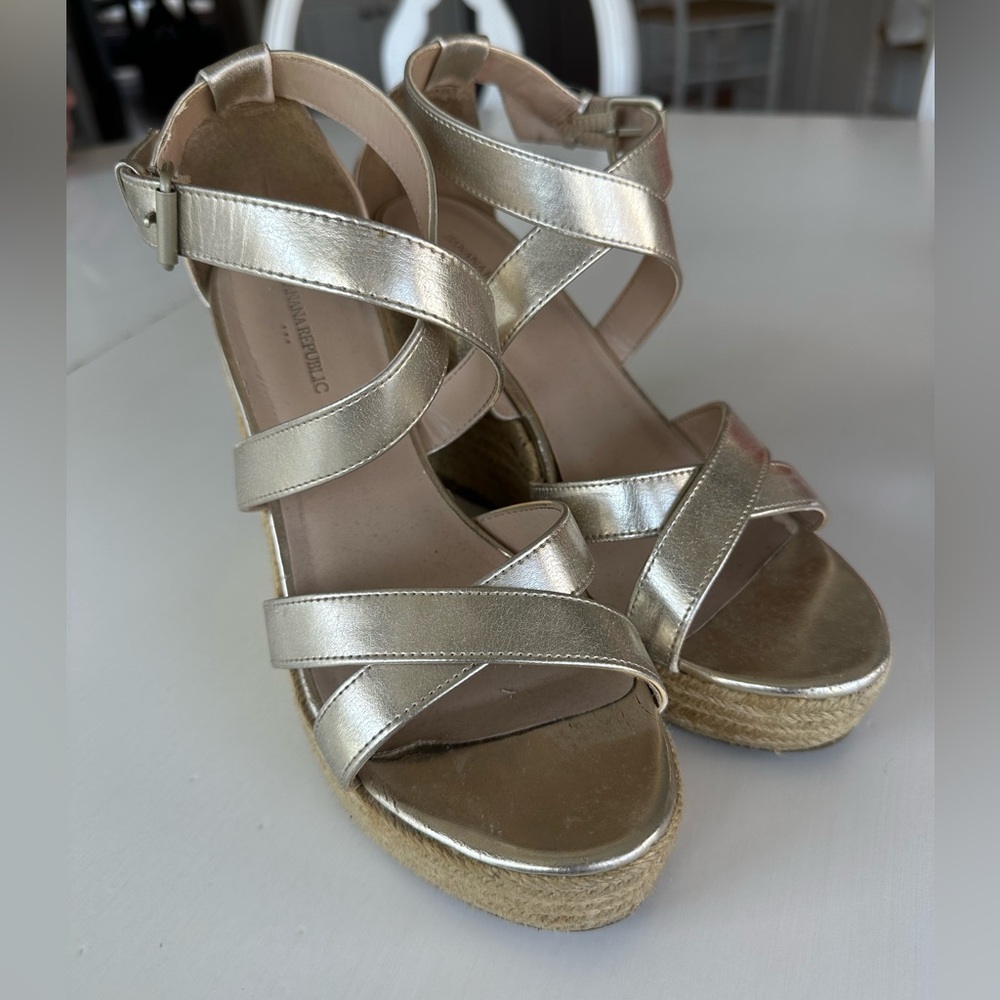 Gold Strappy Wedge Espadrille Sandals